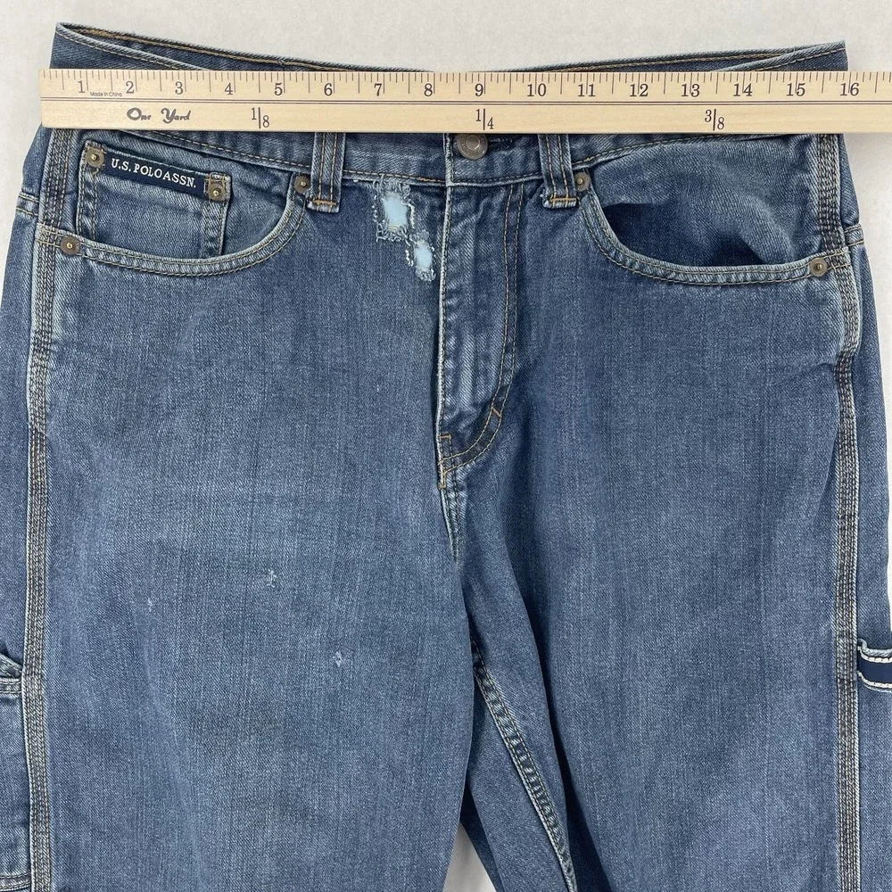 U.S. Polo Assn. Jorts Mens 32 Blue Denim Carpenter Baggy Skater Grunge Y2K